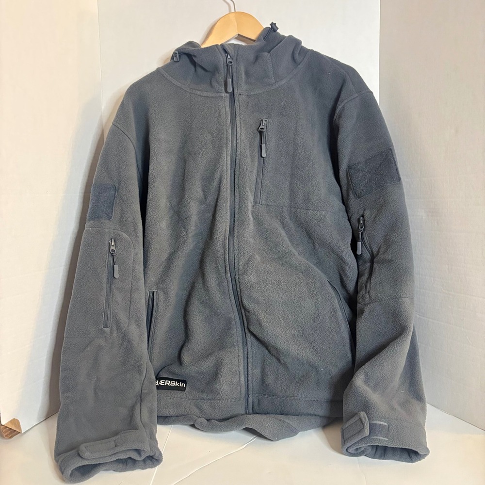Baerskin Tactical Fleece Hoodie Mens Grey Full Zip Outdoor Jacket Large